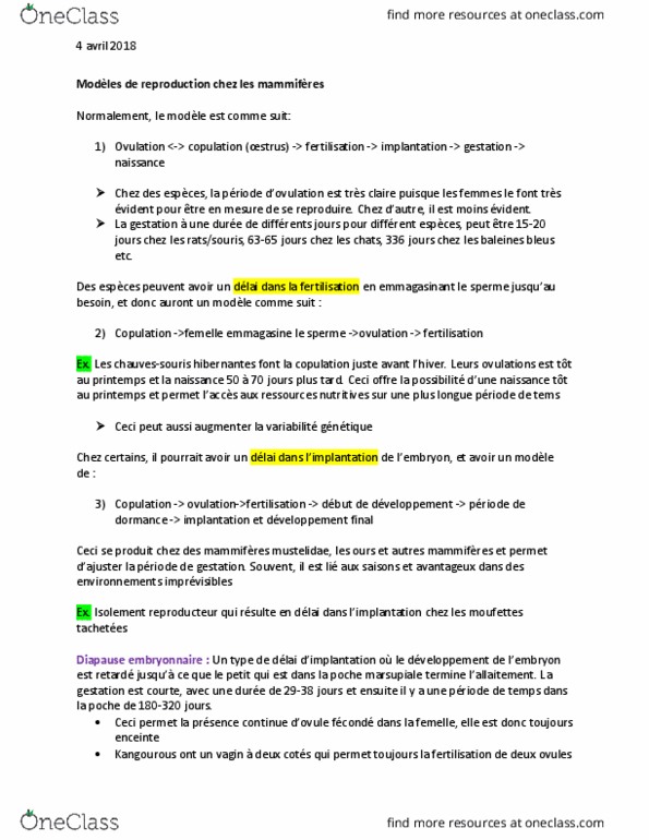 BIO 3558 Lecture Notes - Lecture 22: Mustelidae, Diapause, Enceinte thumbnail