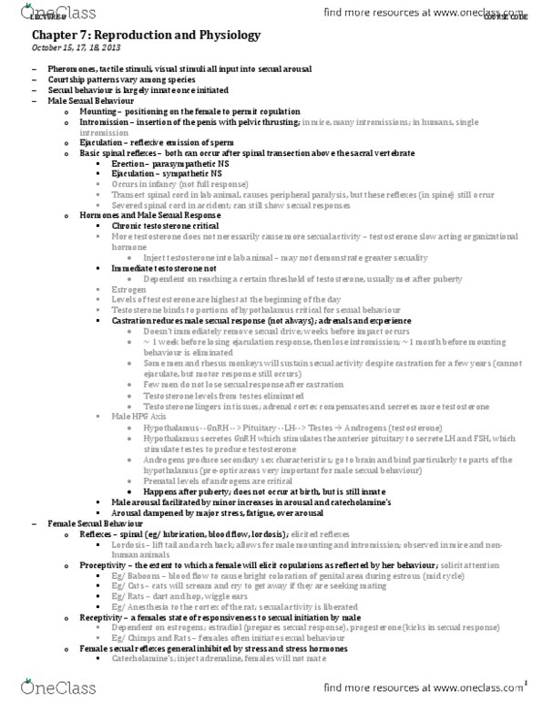 PSYCH 3M03 Lecture Notes - Anterior Pituitary, Castration, Ejaculation thumbnail