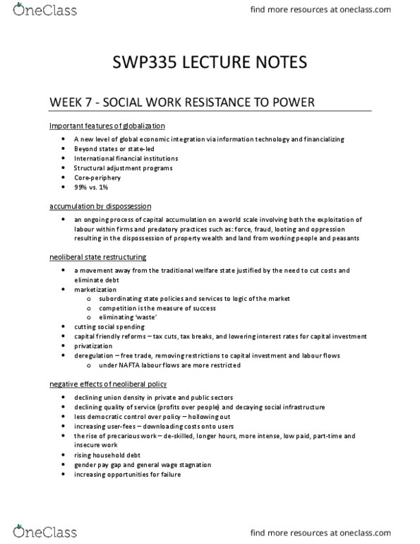 SWP 335 Lecture Notes - Lecture 7: International Financial Institutions, Household Debt, Precarious Work thumbnail