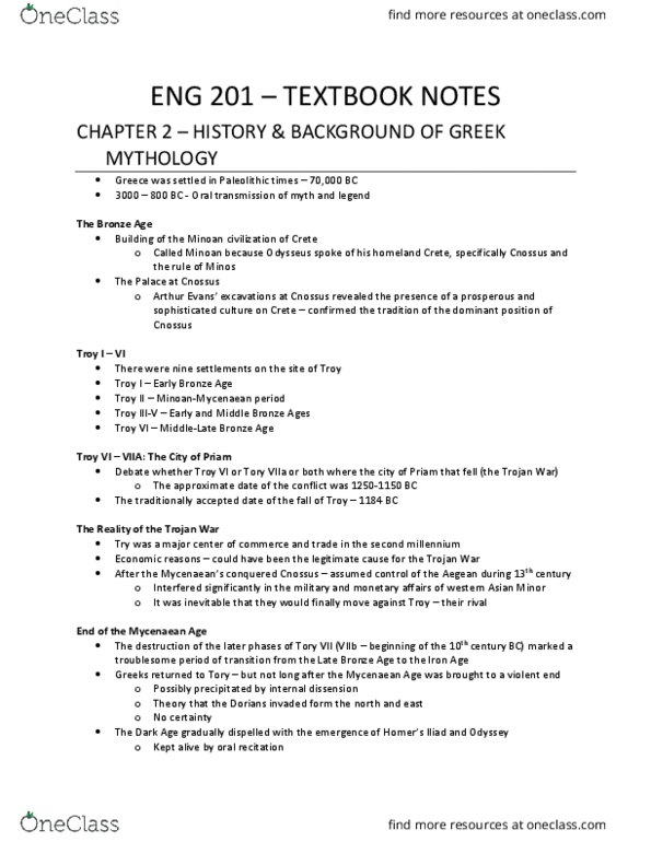 ENG 201 Chapter Notes - Chapter 2: Knossos, Minoan Civilization, Mycenaean Greece thumbnail