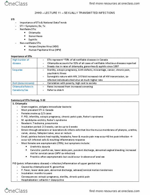 HTHSCI 2HH3 Lecture Notes - Lecture 11: Pelvic Pain, Pelvic Inflammatory Disease, Ectopic Pregnancy thumbnail