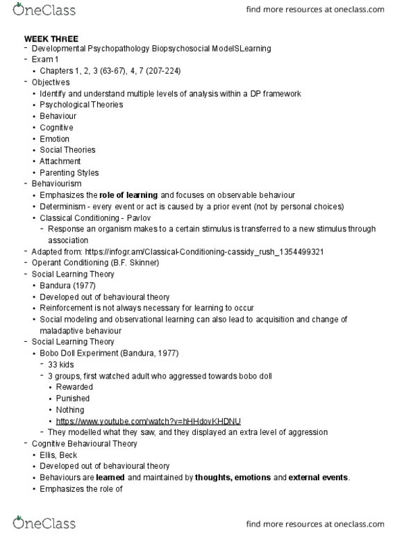 PSY 602 Lecture Notes - Lecture 3: Social Learning Theory, Observational Learning, Classical Conditioning thumbnail