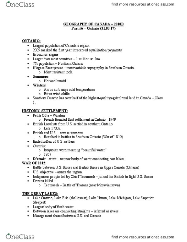 Geography 2010A/B Final GEO2010 Final Exam Notes OneClass