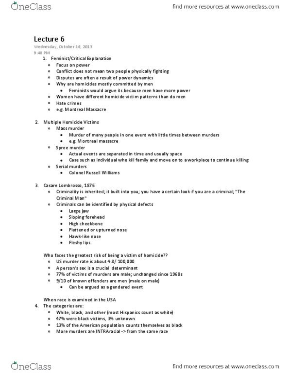 SOC201 Lecture Notes - Lecture 6: Mass Murder, General Social Survey, Sexual Assault thumbnail