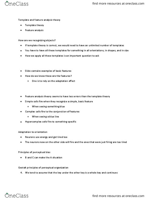 PSY270H5 Lecture Notes - Lecture 3: Gestalt Psychology, Simple Cell, Depth Perception thumbnail