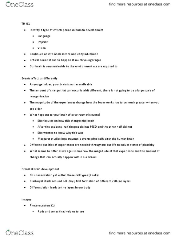 PSY290H5 Lecture Notes - Lecture 7: Blastocyst, Posttraumatic Stress Disorder, Gastrulation thumbnail