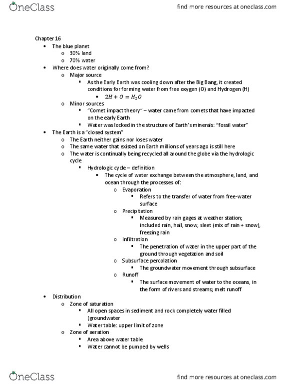 GEO 101 Lecture Notes - Lecture 12: Water Cycle, Freezing Rain, Fossil Water thumbnail