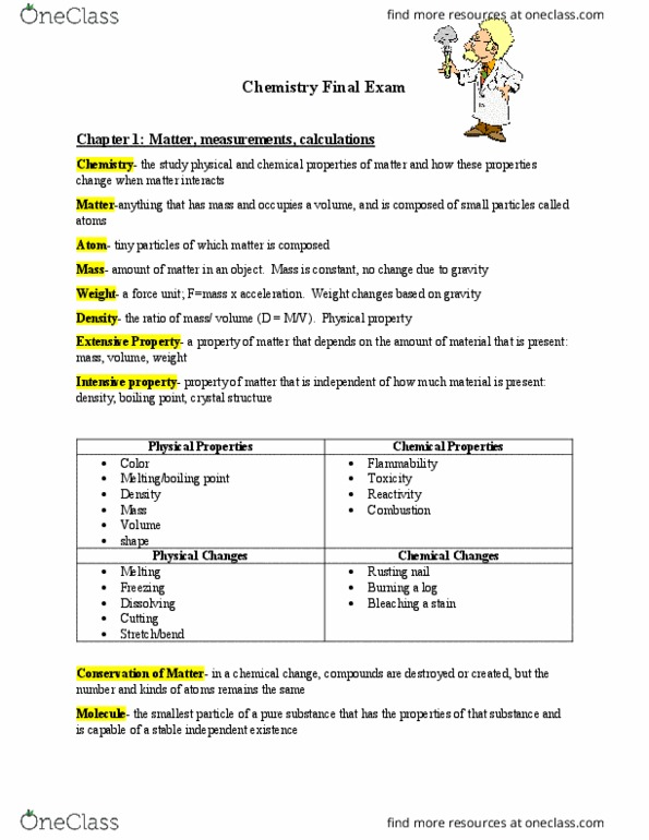 CHM 103 Study Guide Fall 2017, Final Relative Atomic Mass, Atomic Mass, Combustibility And