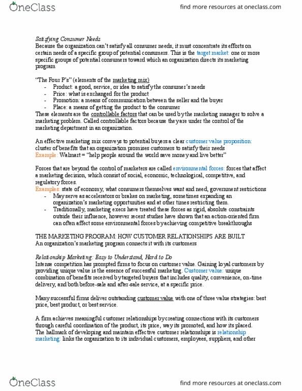 MGT 103 Chapter Notes - Chapter 1: Relationship Marketing, Marketing Mix, Market Orientation thumbnail