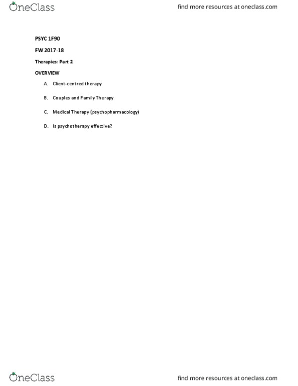 PSYC 1F90 Lecture Notes - Lecture 97: Family Therapy, Psychopharmacology, Treatment And Control Groups thumbnail