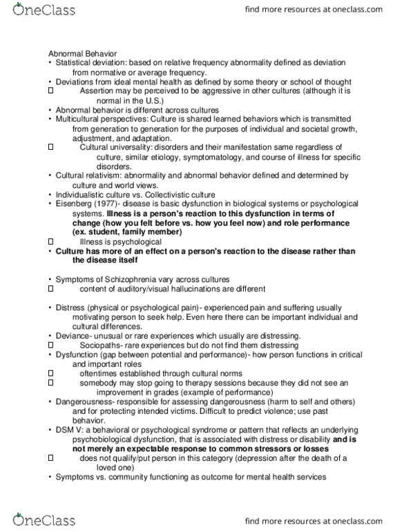 PSC 168 Lecture Notes - Lecture 2: Cultural Relativism, Dsm-5, Heredity thumbnail