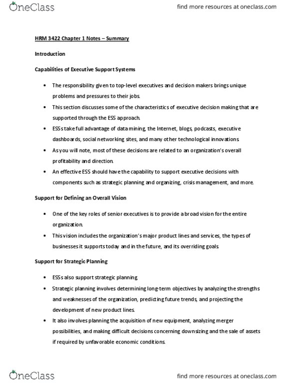 HRM 3422 Chapter Notes - Chapter 1: Strategic Planning, Data Mining, Crisis Management thumbnail