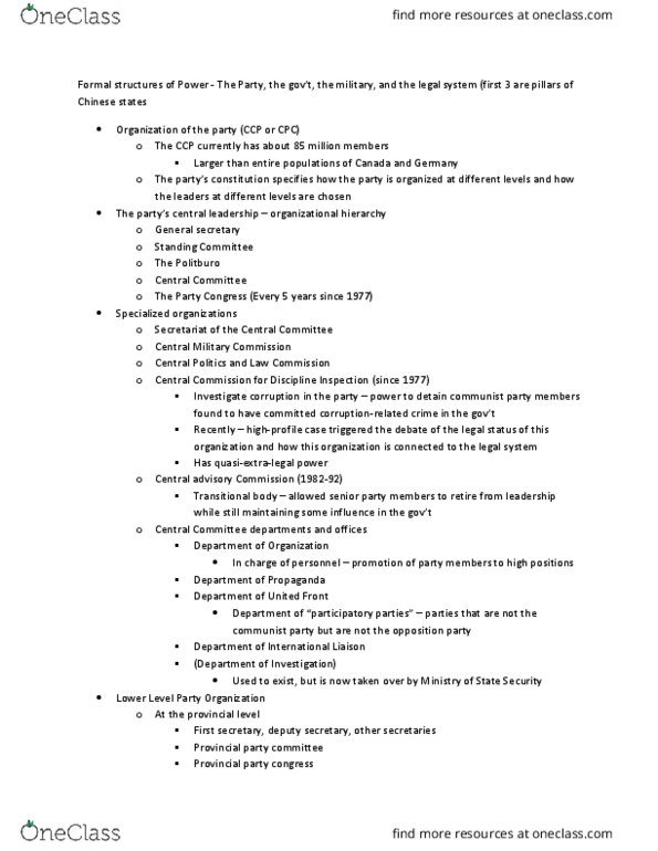 POL 314 Lecture Notes - Lecture 6: Central Advisory Commission, Work Unit, Hierarchical Organization thumbnail