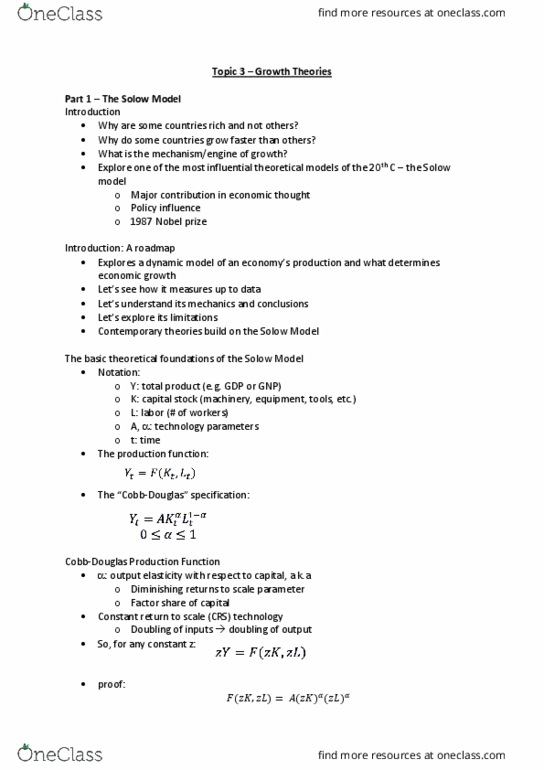 ECON 313 Lecture Notes - Lecture 6: Scale Parameter, Production Function, Diminishing Returns thumbnail