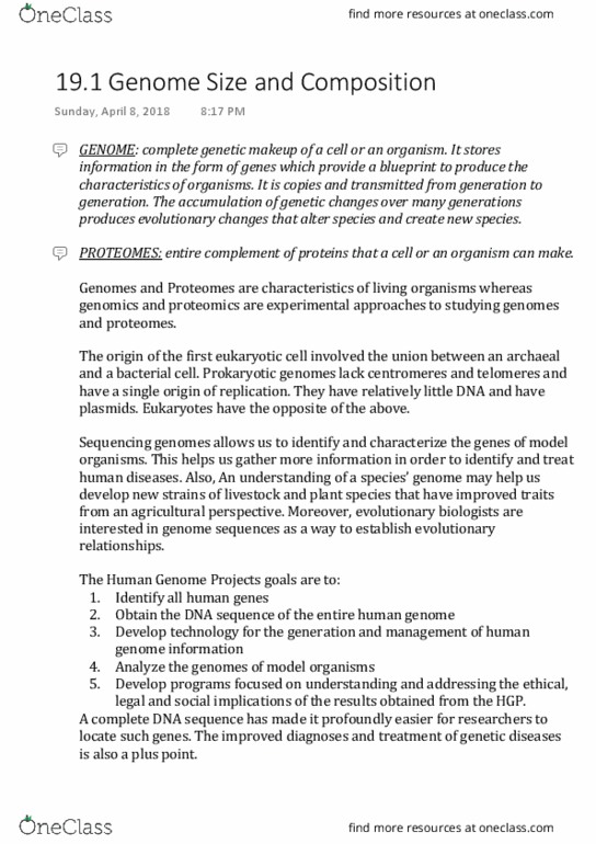 BIOL 1123 Lecture Notes - Lecture 32: Genomics, Telomere, Centromere thumbnail