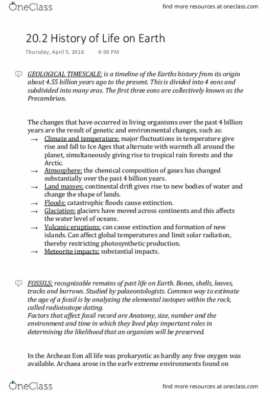 BIOL 1123 Lecture Notes - Lecture 35: Psychrophile, Continental Drift, Archean thumbnail