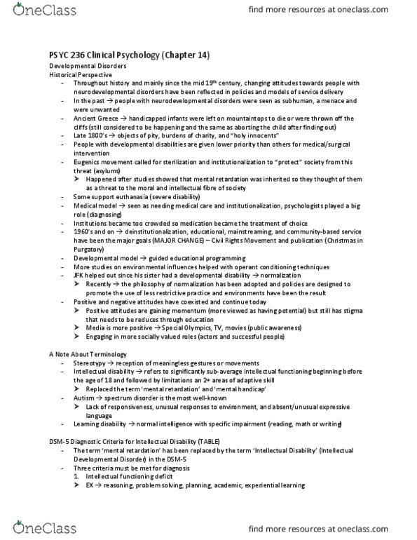 PSYC 235 Chapter Notes - Chapter 14: Pervasive Developmental Disorder, Neurodevelopmental Disorder, Developmental Disorder thumbnail