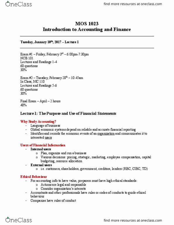 Management and Organizational Studies 1023A/B Lecture Notes - Lecture 1: International Financial Reporting Standards, Canadian Imperial Bank Of Commerce, Capital Budgeting thumbnail