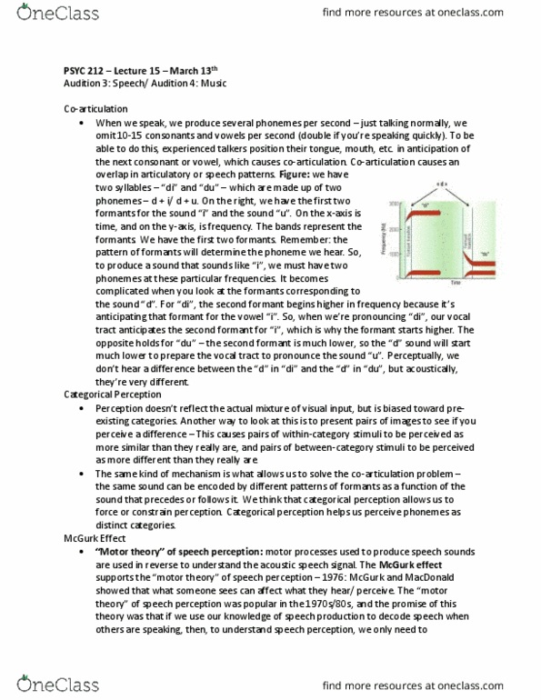 PSYC 212 Lecture Notes - Lecture 15: Acoustic Phonetics, Mcgurk Effect, Formant thumbnail