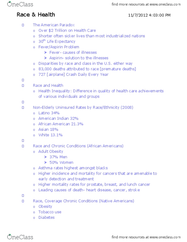 SOC 205 Lecture Notes - Cortisol, Asthma, Syphilis thumbnail