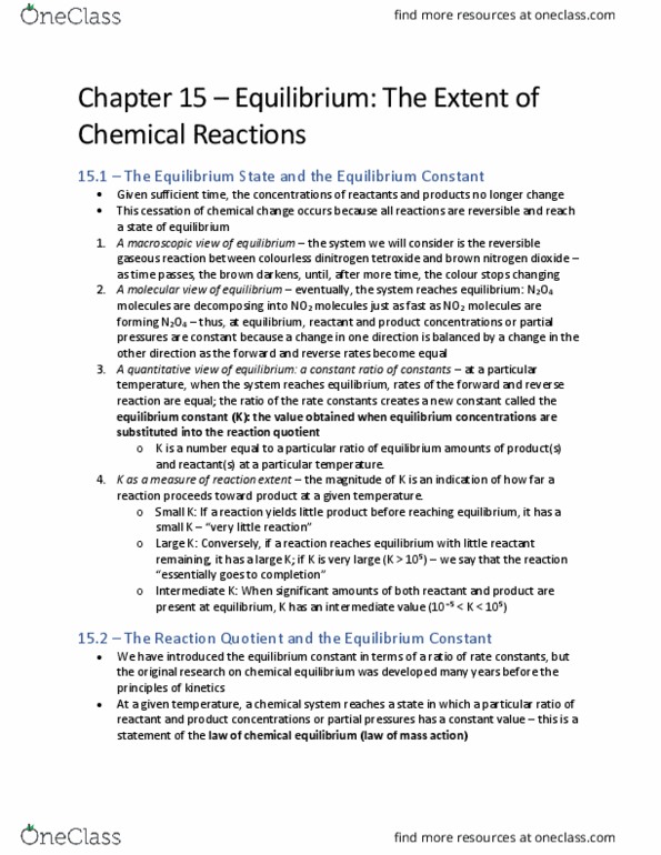 CHEM 120 Chapter Notes - Chapter 15: Reaction Quotient, Stoichiometry, Dinitrogen Tetroxide thumbnail