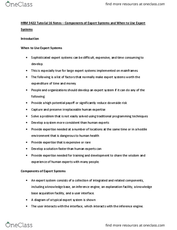 HRM 3422 Lecture Notes - Lecture 16: Inference Engine, Expert System, Downside Risk thumbnail