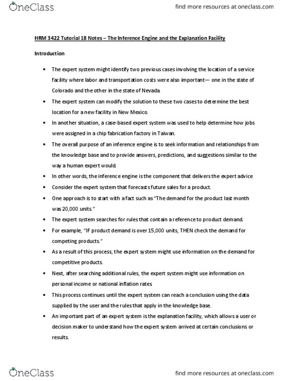 HRM 3422 Lecture Notes - Lecture 18: Inference Engine, Expert System, Heart Valve thumbnail