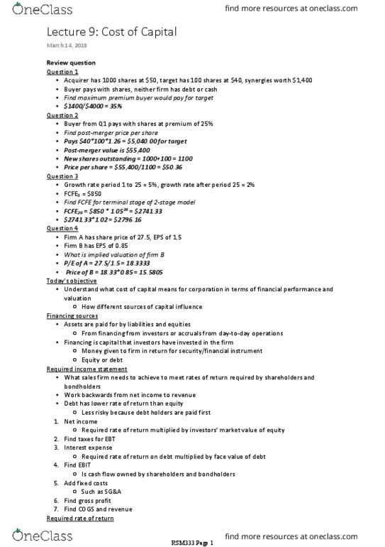 RSM333H1 Lecture Notes - Lecture 9: Operating Leverage, Net Income, Marginal Cost thumbnail