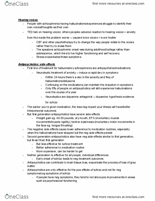 PSYC 337 Lecture Notes - Lecture 18: Dopamine Antagonist, Dopamine Hypothesis Of Schizophrenia, Xerostomia thumbnail