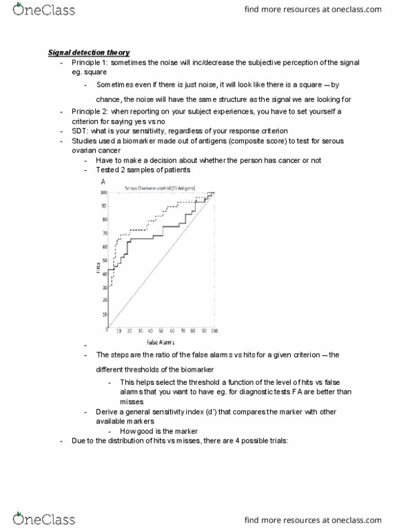 PSYC 212 Lecture Notes - Lecture 5: Receiver Operating Characteristic, Detection Theory, Ovarian Cancer thumbnail