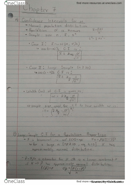 STAT 3502 Chapter 7: Chapter 7 - Study Guide thumbnail