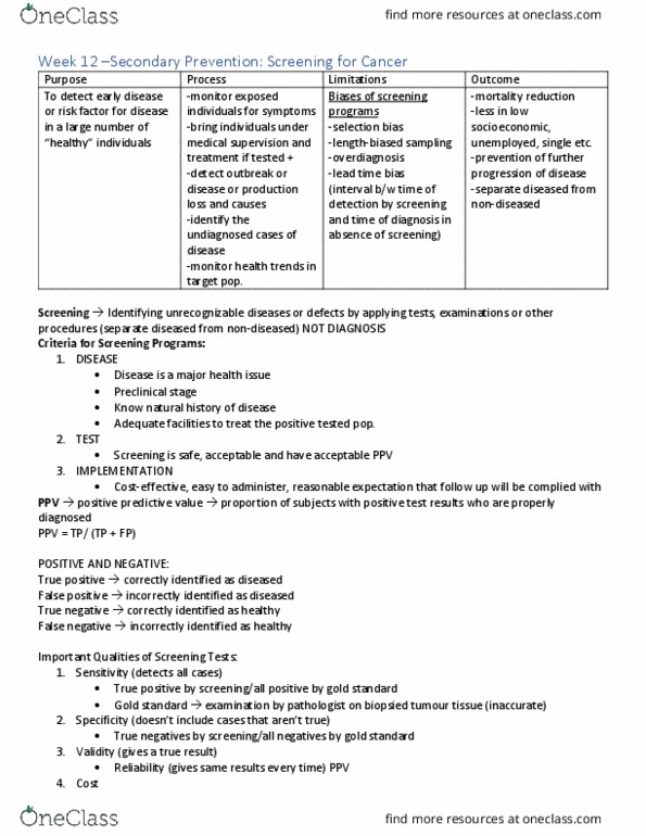 HSCI 211 Lecture Notes - Lecture 12: Test Screening, Cardiovascular Disease, Overdiagnosis thumbnail