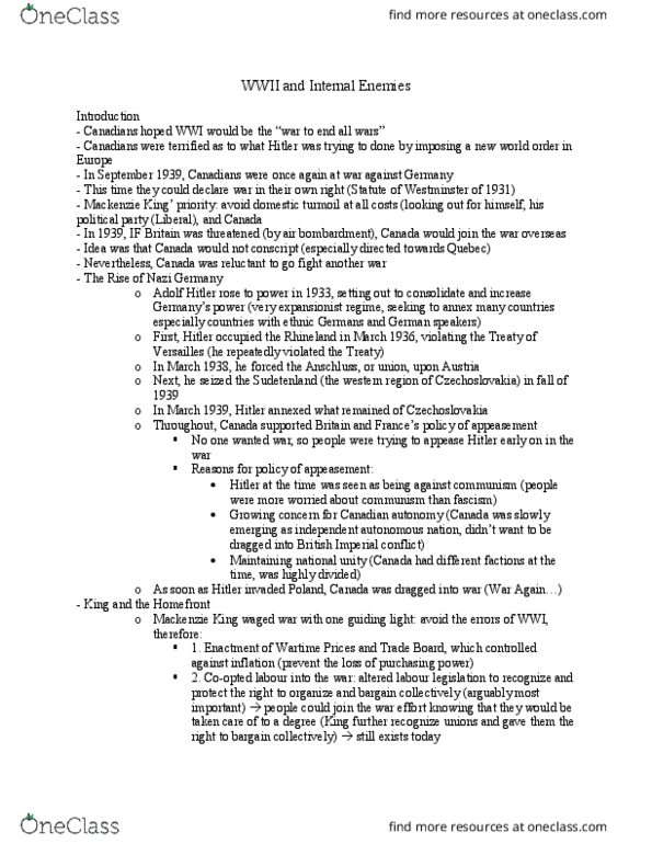 HISTORY 3N03 Lecture Notes - Lecture 9: Appeasement, Anschluss, Canadian Jewish Congress thumbnail