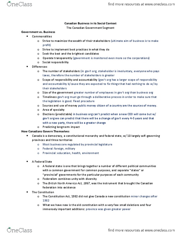ADM 1301 Lecture Notes - Lecture 2: Personal Information Protection And Electronic Documents Act, Canadian Human Rights Act, Department Of Finance Canada thumbnail