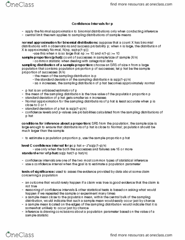 Statistical Sciences 2244A/B Lecture Notes - Lecture 8: Central Limit Theorem, Null Hypothesis, Statistical Parameter thumbnail