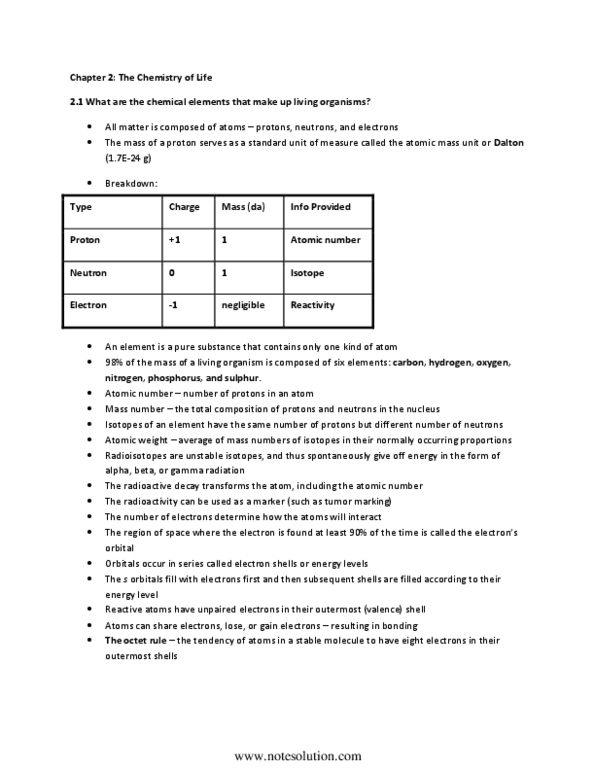 BIOA01H3 Chapter 2: Chapter 2 Study Guide thumbnail