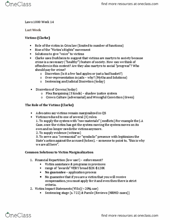 LAWS 1000 Lecture Notes - Lecture 14: Ontario Health Insurance Plan, Social Change, Mens Rea thumbnail