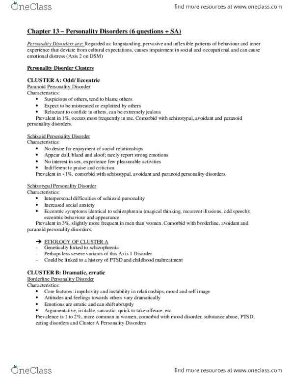 PS280 Chapter Notes - Chapter 13: Comorbidity, Prefrontal Cortex, Posttraumatic Stress Disorder thumbnail