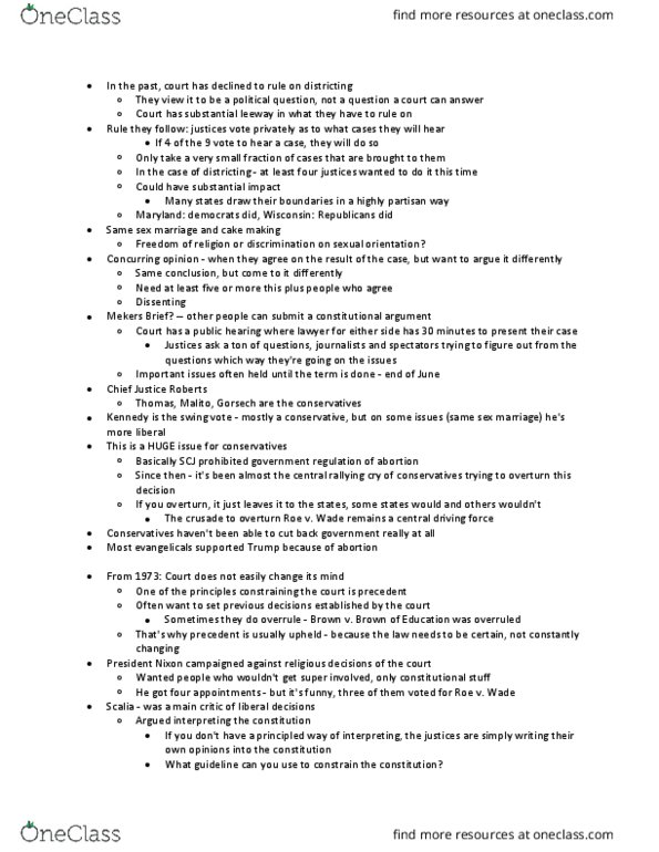 POLSCI 3I03 Lecture Notes - Lecture 42: Antonin Scalia, Political Question, Wedding Cake thumbnail