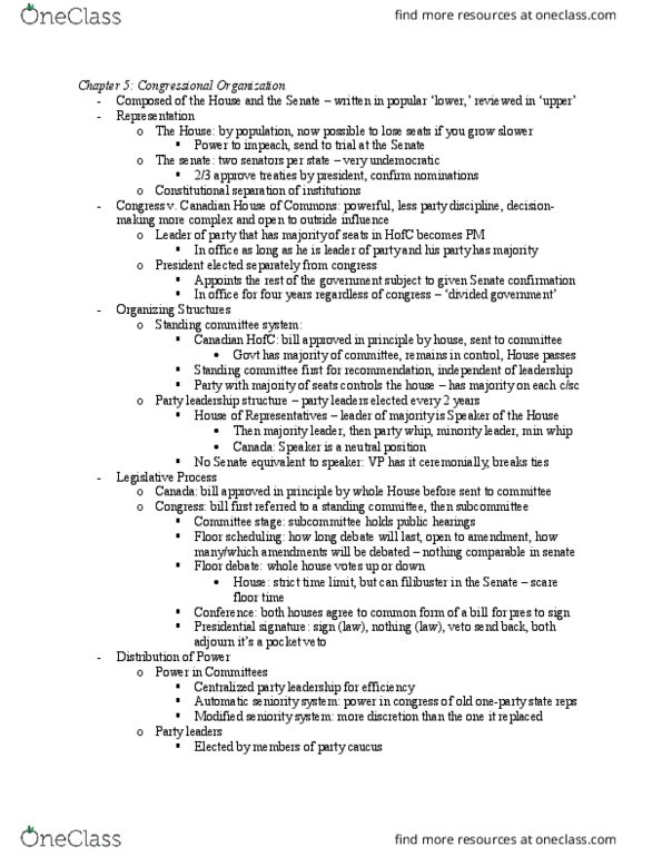 POLSCI 3I03 Chapter Notes - Chapter 5: Pocket Veto, Caucus, Divided Government thumbnail