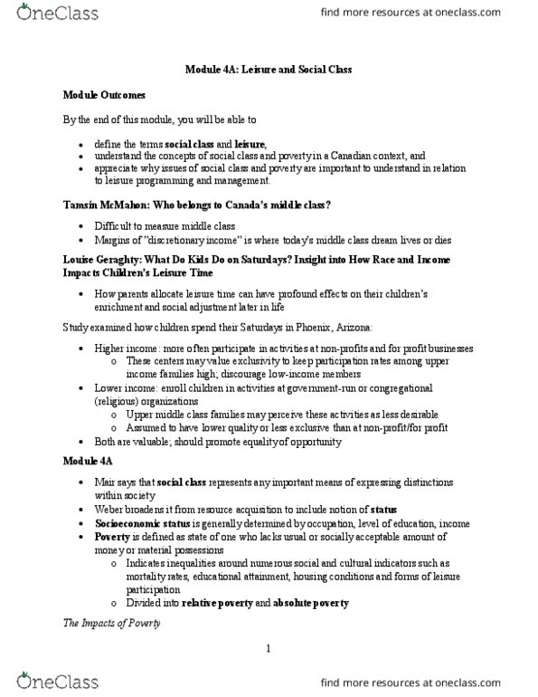 REC100 Lecture Notes - Lecture 4: Conspicuous Leisure, Upper Middle Class, Thorstein Veblen thumbnail