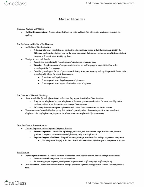 Linguistics 2248A/B Chapter Notes - Chapter 3: Prenasalized Consonant, Diphthong, Phoneme thumbnail