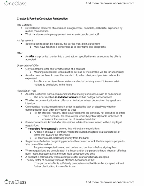 Management and Organizational Studies 2275A/B Chapter Notes - Chapter 6: Standard Form Contract, Estoppel, Formal Language thumbnail
