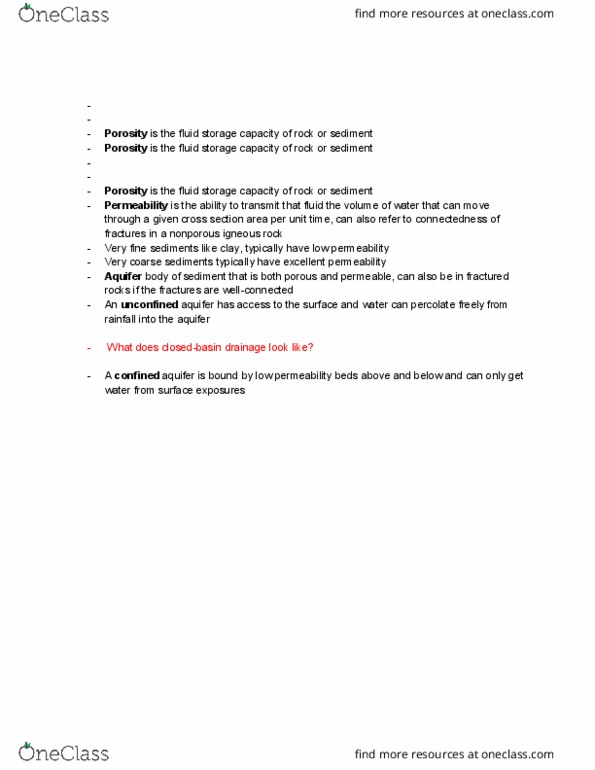 GEOG 1HB3 Lecture Notes - Lecture 50: Igneous Rock, Porosity, Aquifer thumbnail