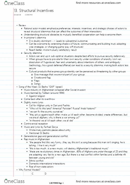 PCJ260Y1 Lecture Notes - Lecture 13: Farhad Darya, Security Dilemma, Ethnic Conflict thumbnail