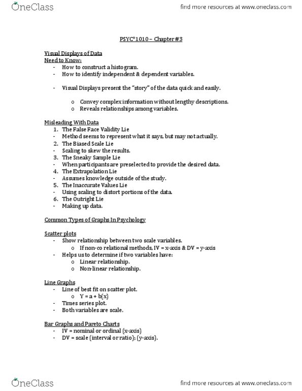 PSYC 1010 Chapter Notes - Chapter 3: Bar Chart, Line Graph, Histogram thumbnail