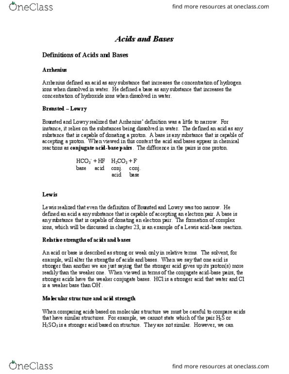 BIOL-108 Lecture Notes - Lecture 11: Bond Length, Electronegativity, Oxoacid thumbnail