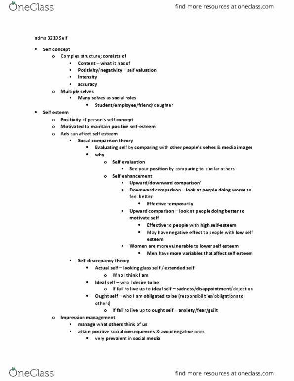 ADMS 3210 Lecture Notes - Lecture 3: Social Comparison Theory, Impression Management, Analytical Psychology thumbnail