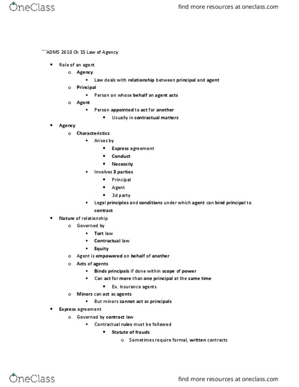 ADMS 2610 Lecture Notes - Lecture 15: Estoppel thumbnail