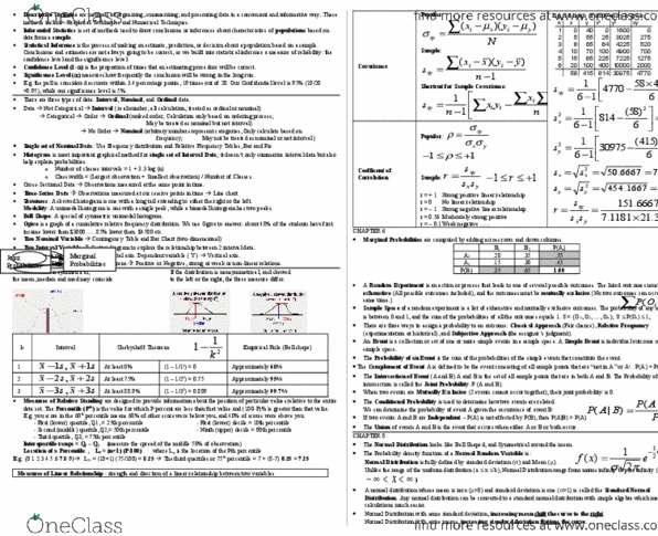 ADMS 2320 Study Guide - Fall 2011, Midterm - Unimodality, Covariance ...